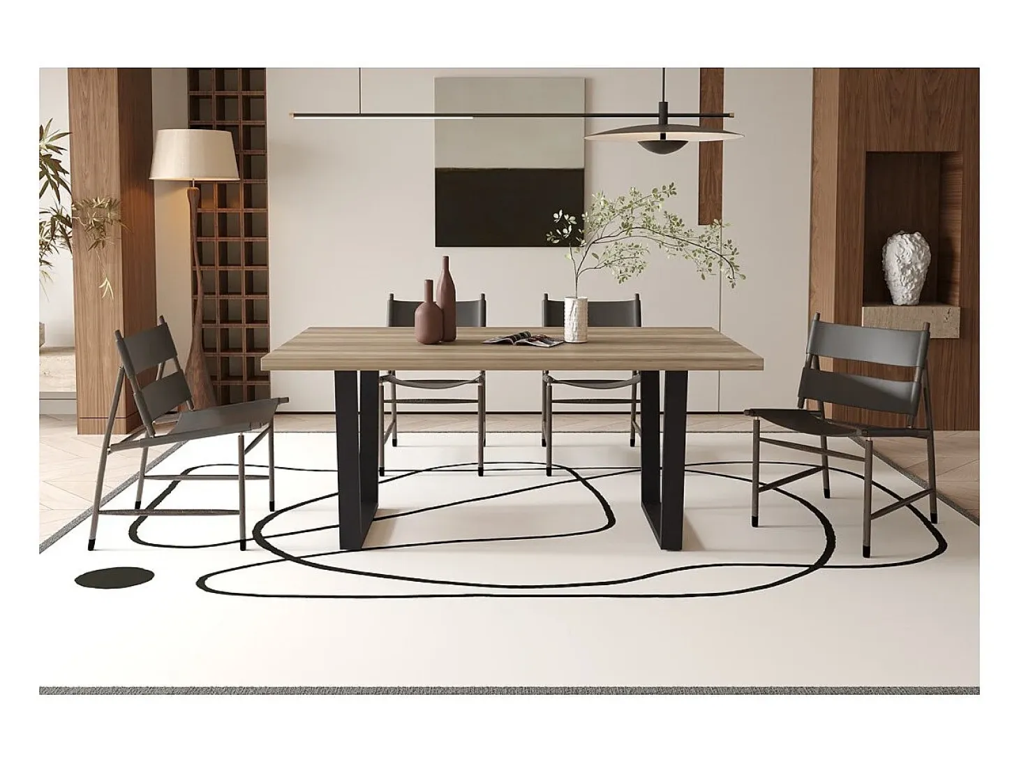 Mesa de comedor ALTONIA – 180x90 cm – Efecto madera de mango – Patas de metal – Diseño industrial y acogedor