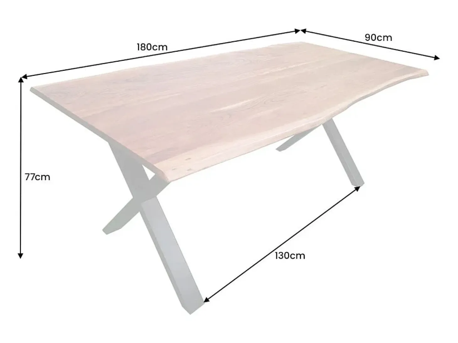 Mesa de comedor ARKAYA 180 cm – Tablero de acacia barnizado y patas cruzadas de metal negro – Diseño industrial natural
