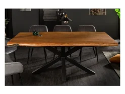 Mesa de comedor ARKAYA 180 cm – Tablero de madera maciza de acacia barnizada y estructura de metal negro – Estilo industrial y n