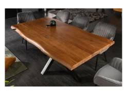 Mesa de comedor ARKAYA 180 cm – Tablero de madera maciza de acacia barnizada y estructura de metal negro – Estilo industrial y n