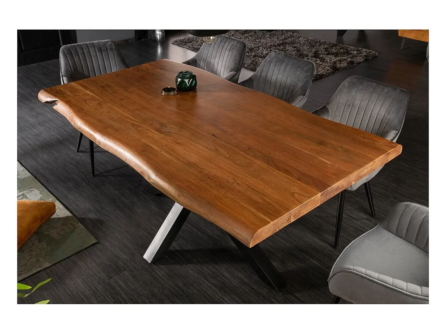 Mesa de comedor ARKAYA 180 cm – Tablero de madera maciza de acacia barnizada y estructura de metal negro – Estilo industrial y n