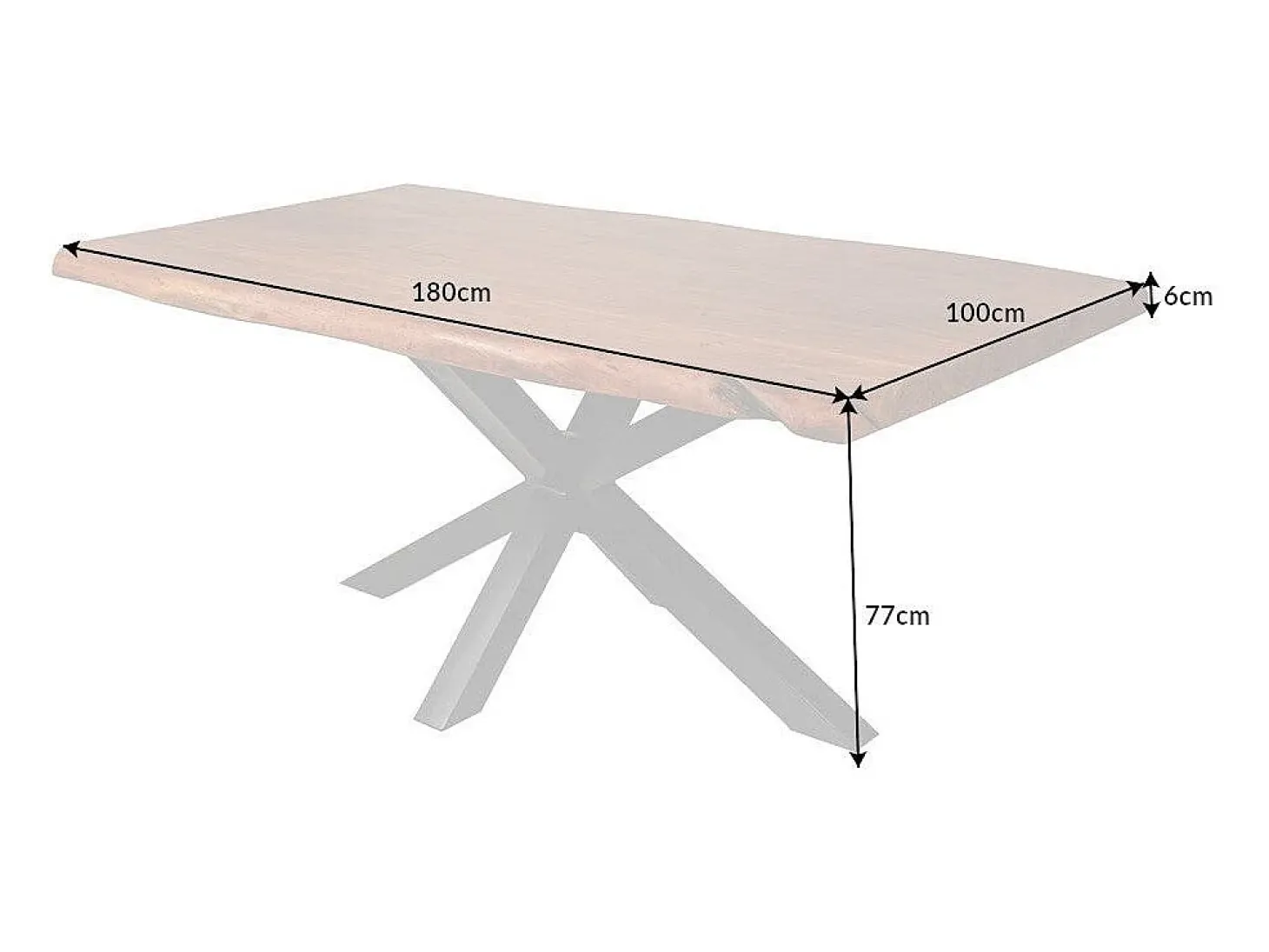 Mesa de comedor ARKAYA 180 cm – Tablero de madera maciza de acacia barnizada y estructura de metal negro – Estilo industrial y n