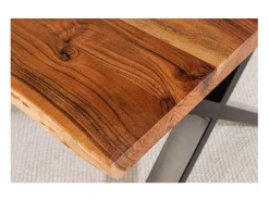 Mesa de comedor ARKAYA – Madera maciza de acacia barnizada y patas de metal negro en X – 160 cm – Estilo industrial