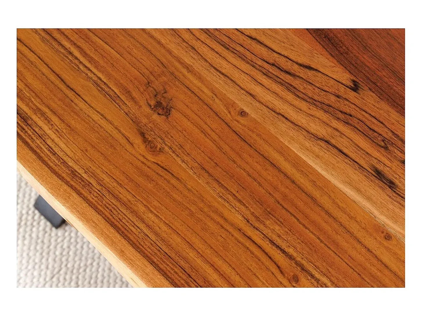 Mesa de comedor ARKAYA – Madera maciza de acacia barnizada y patas de metal negro en X – 160 cm – Estilo industrial