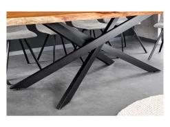 Mesa de comedor ARKAYA – Madera maciza de acacia barnizada y metal negro – 200 cm – Tablero grueso de 35 mm – Estilo industrial