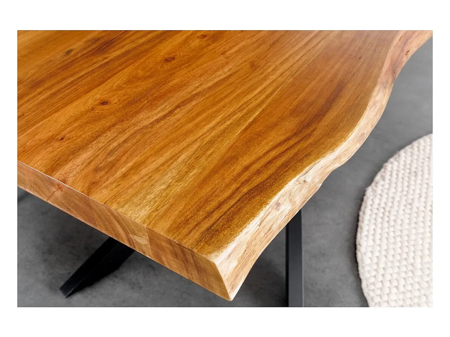 Mesa de comedor ARKAYA – Madera maciza de acacia barnizada y metal negro – 200 cm – Tablero grueso de 35 mm – Estilo industrial