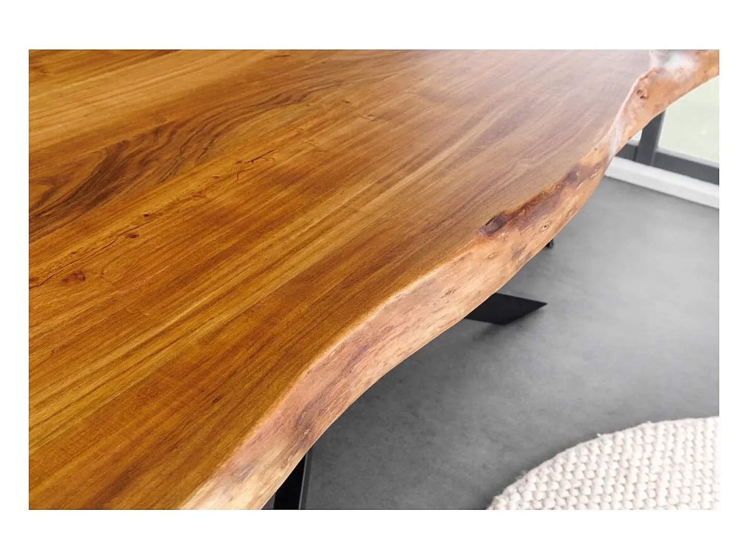 Mesa de comedor ARKAYA – Madera maciza de acacia barnizada y metal negro – 200 cm – Tablero grueso de 35 mm – Estilo industrial