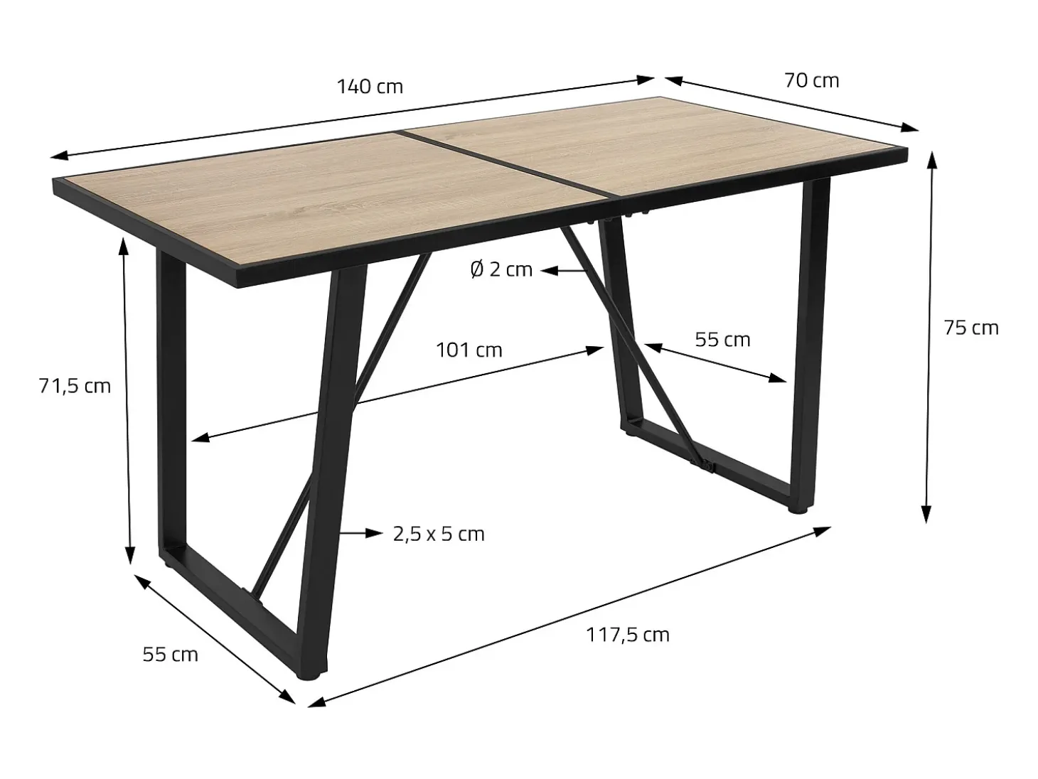 Mesa de comedor aspecto roble mueble cocina rectangular para 6 personas 140x70cm