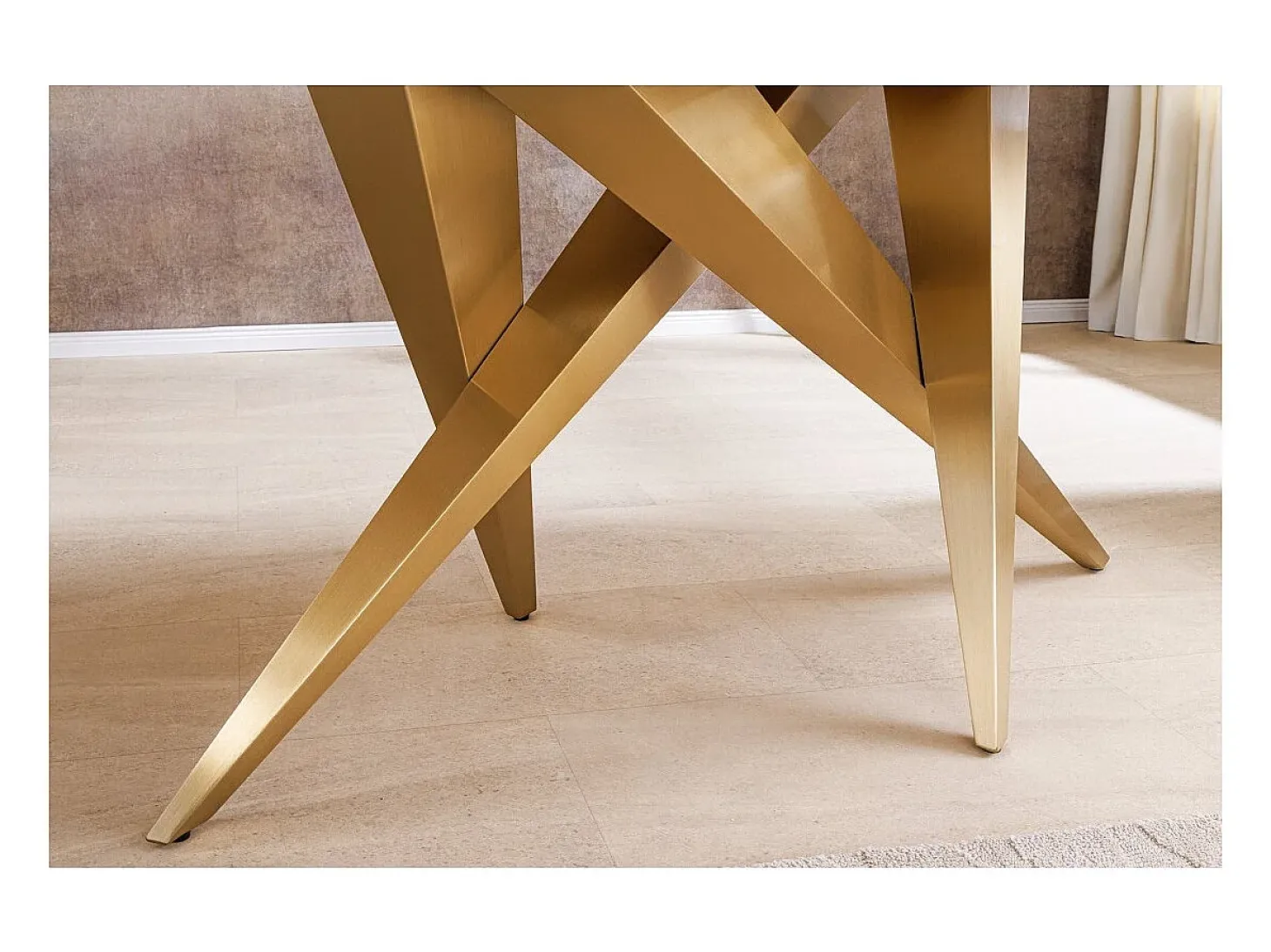Mesa de comedor AXIS – Rectangular 200 cm – Efecto mármol blanco – Patas de metal color oro – Estilo chic