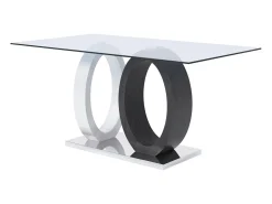 Mesa de comedor AYANE - Tapa cristal templado Gris y blanco