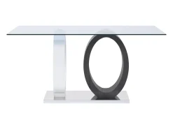 Mesa de comedor AYANE - Tapa cristal templado Gris y blanco