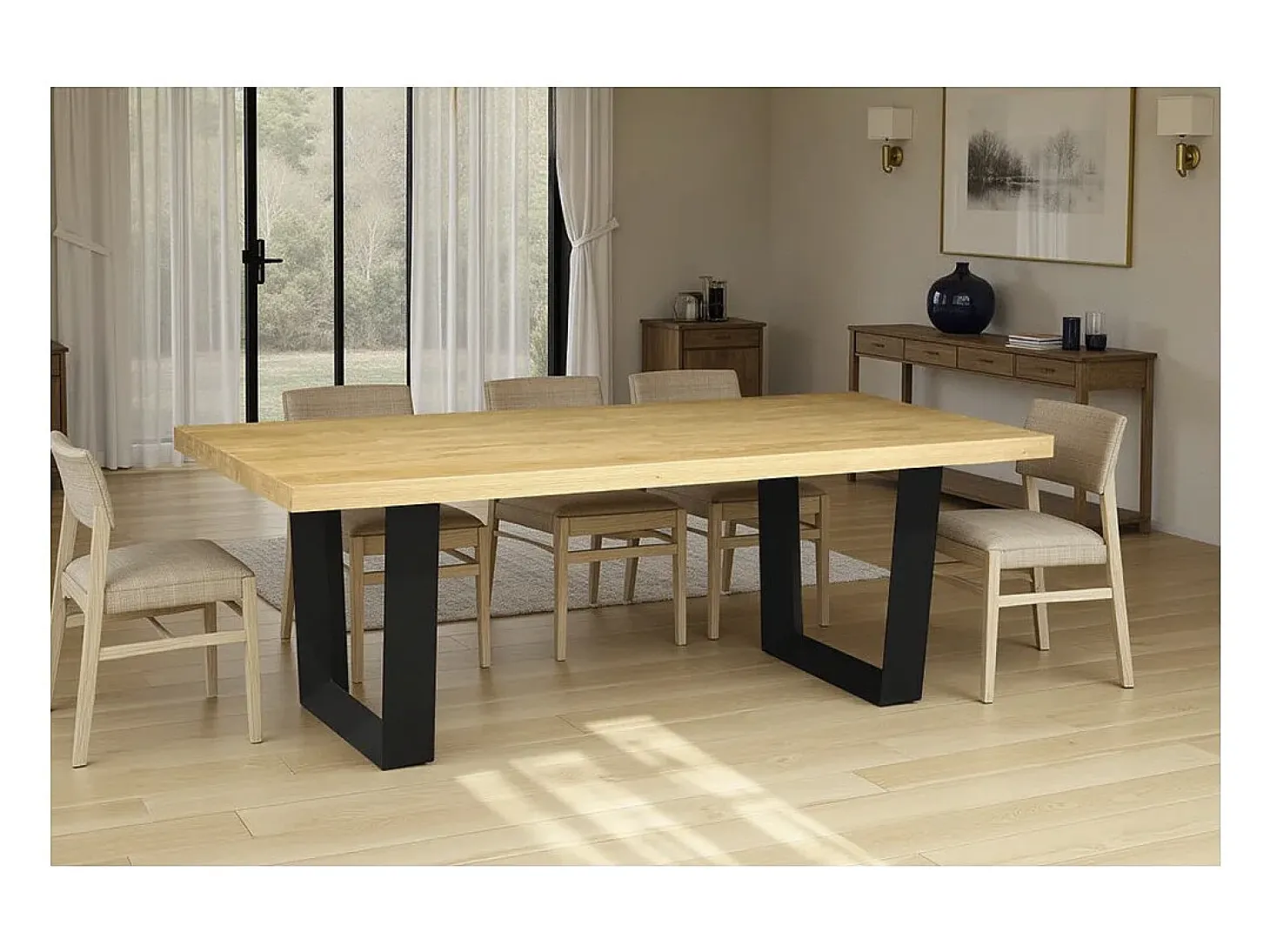 Mesa de comedor AZMA – Chapa de roble y metal – 210 cm – Estilo moderno