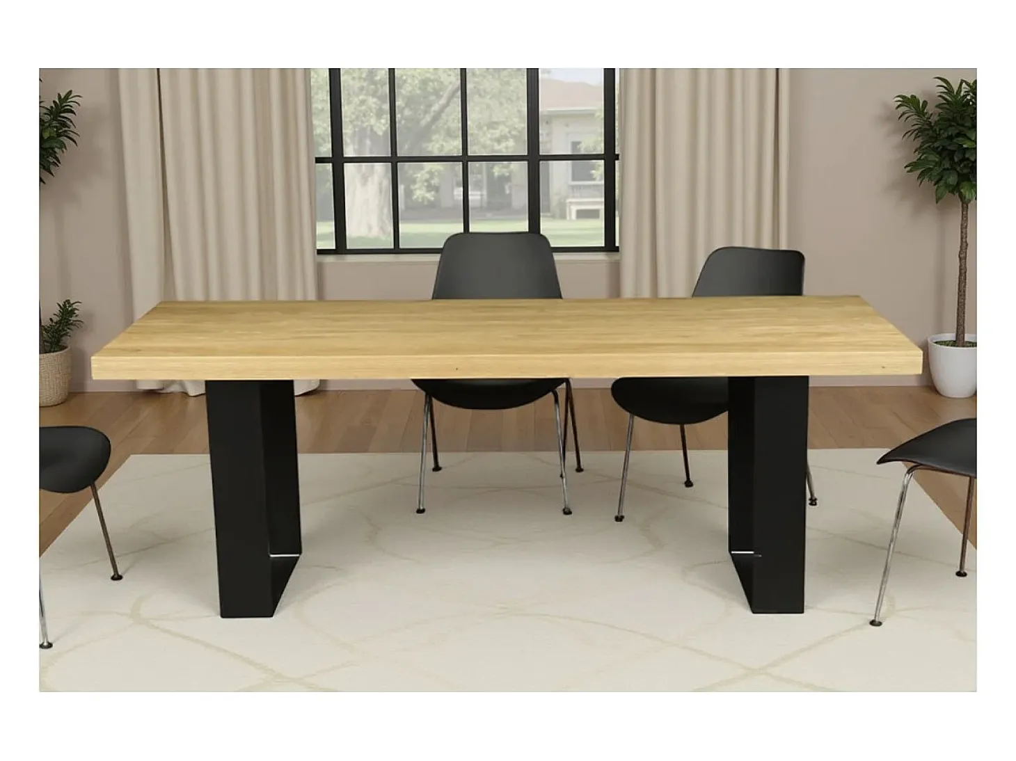 Mesa de comedor AZMA – Chapa de roble y metal – 210 cm – Estilo moderno