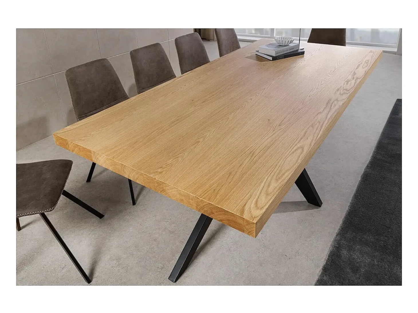 Mesa de comedor AZMA – Chapa de roble y metal – 200 cm – Estilo moderno