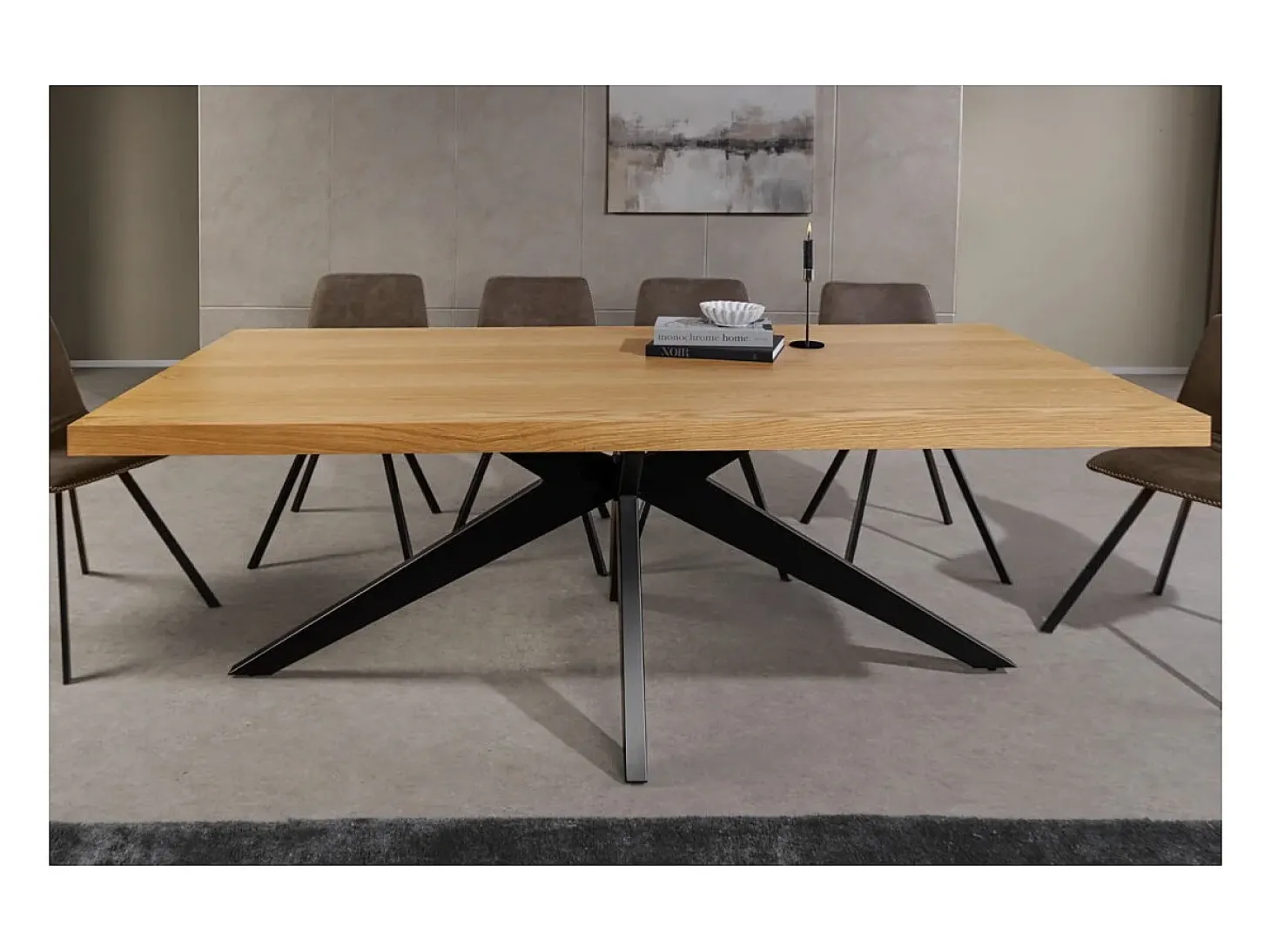 Mesa de comedor AZMA – Chapa de roble y metal – 200 cm – Estilo moderno