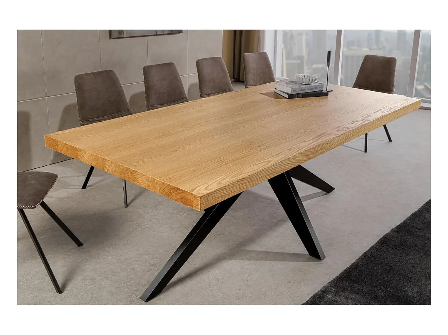 Mesa de comedor AZMA – Chapa de roble y metal – 200 cm – Estilo moderno