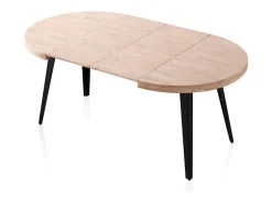 Mesa de comedor Berg extensible diseño redondo roble nordish/negro 76x80-120-160x80 cm Adec
