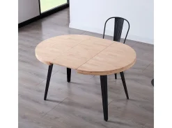 Mesa de comedor Berg extensible diseño redondo roble nordish/negro 76x80-120-160x80 cm Adec