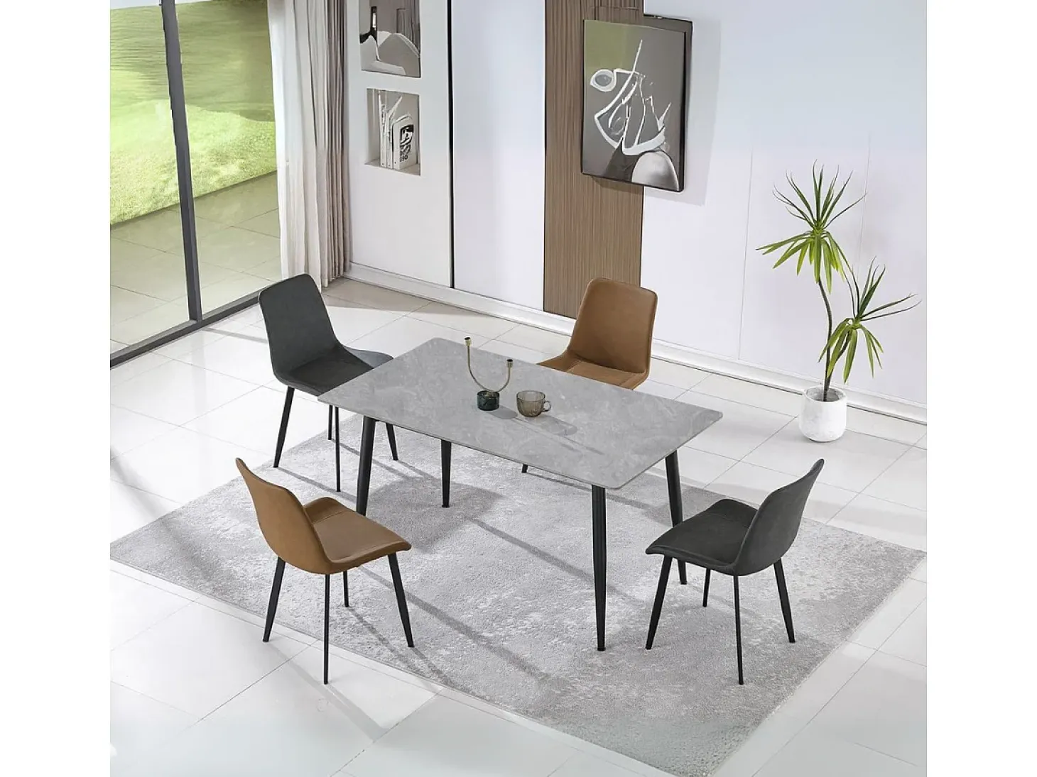 Mesa de comedor Berna diseño gres gris 75x140x80 cm Adec