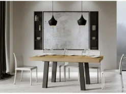 Mesa de comedor Bidy rectangular de madera clara y patas de metal antracita 130 cm