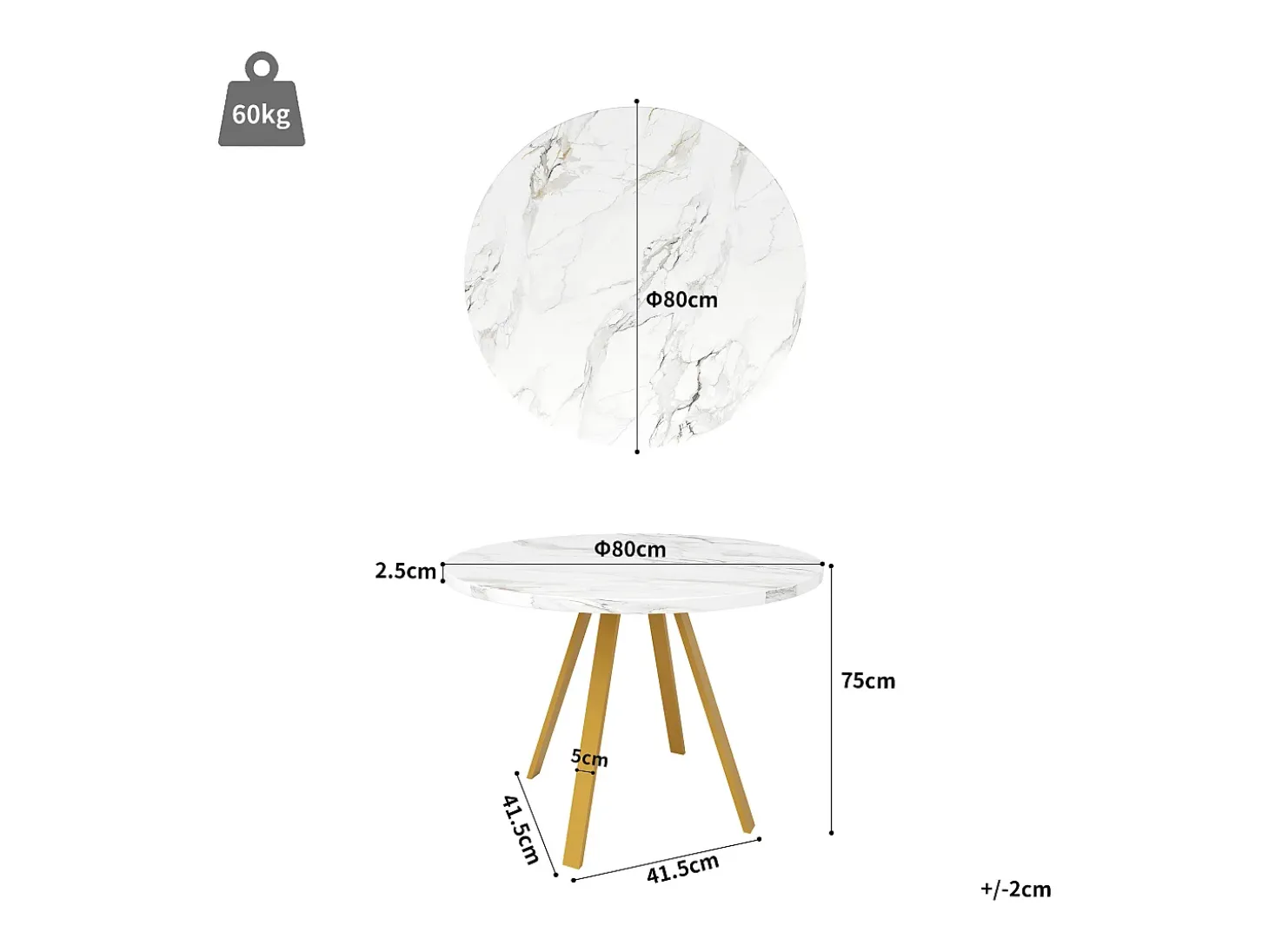 Mesa de comedor blanca - Mesa de comedor con tablero de MDF y patas de metal dorado - decoración estampada