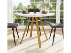 Mesa de comedor blanca - Mesa de comedor con tablero de MDF y patas de metal dorado - decoración estampada