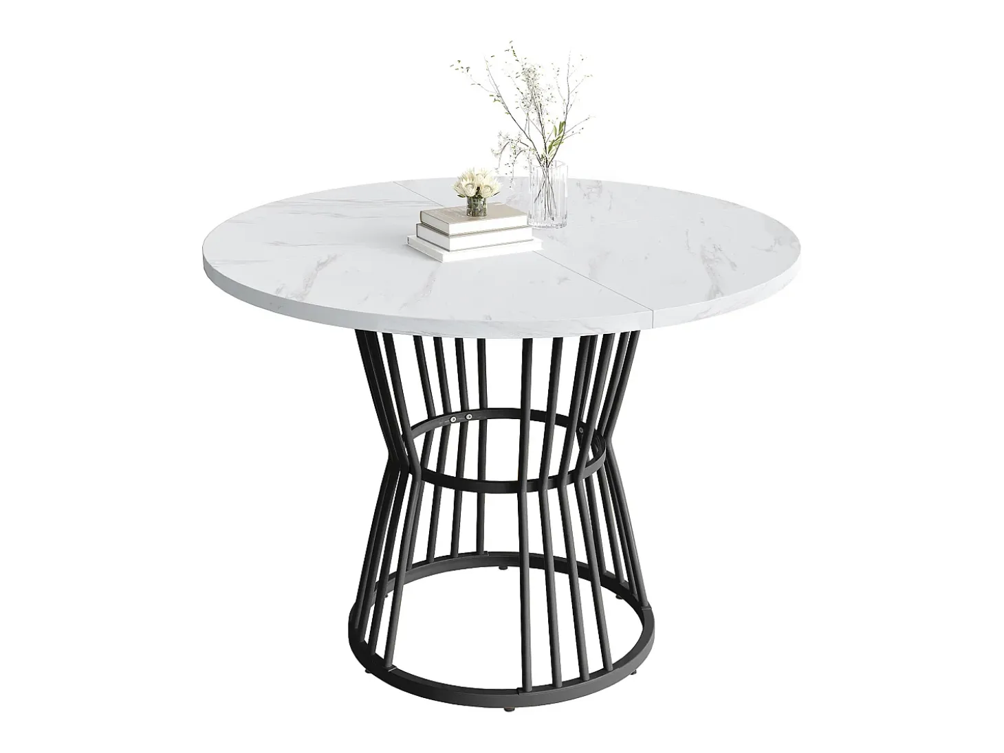 Mesa de comedor blanca - Mesa de comedor con tablero de MDF y patas de metal negro - decoración estampada