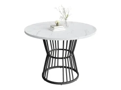 Mesa de comedor blanca - Mesa de comedor con tablero de MDF y patas de metal negro - decoración estampada
