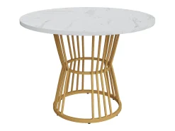 Mesa de comedor blanca - Mesa de comedor con tablero de MDF y patas de metal dorado - decoración estampada