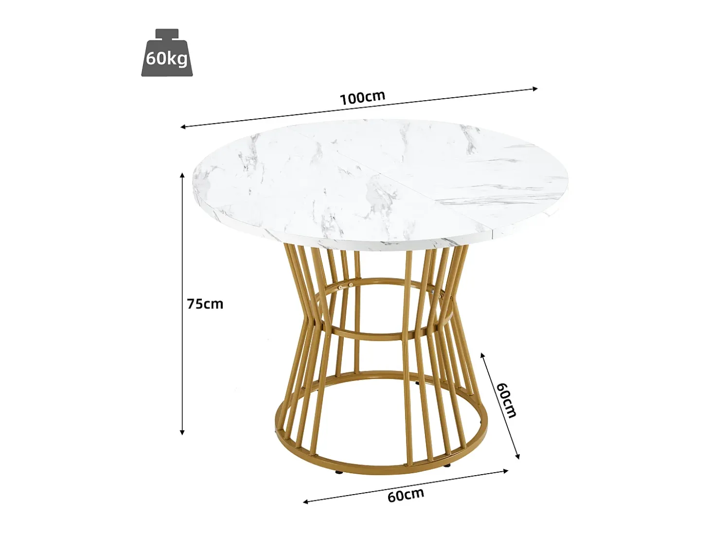 Mesa de comedor blanca - Mesa de comedor con tablero de MDF y patas de metal dorado - decoración estampada