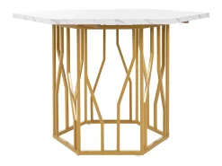 Mesa de comedor blanca - Mesa de comedor con tablero hexagonal y estructura de metal dorado - para comedor y sala de estar