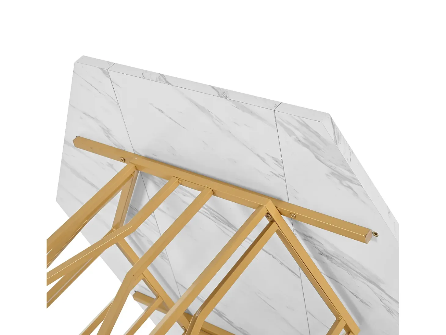 Mesa de comedor blanca - Mesa de comedor con tablero hexagonal y estructura de metal dorado - para comedor y sala de estar