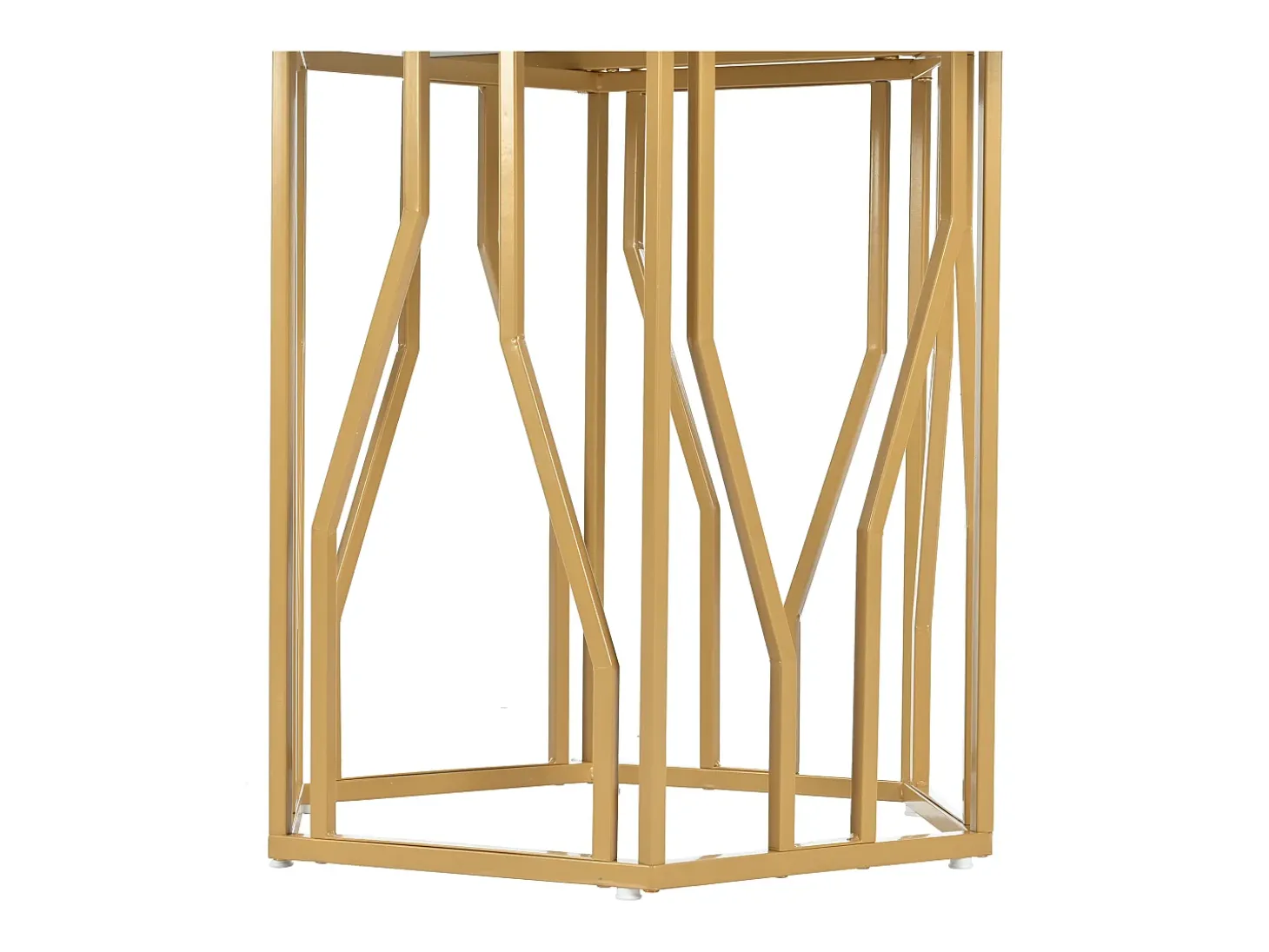 Mesa de comedor blanca - Mesa de comedor con tablero hexagonal y estructura de metal dorado - para comedor y sala de estar