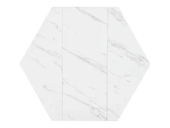 Mesa de comedor blanca - Mesa de comedor con tablero hexagonal y estructura de metal dorado - para comedor y sala de estar