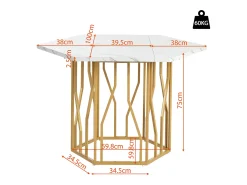 Mesa de comedor blanca - Mesa de comedor con tablero hexagonal y estructura de metal dorado - para comedor y sala de estar