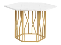 Mesa de comedor blanca - Mesa de comedor con tablero hexagonal y estructura de metal dorado - para comedor y sala de estar