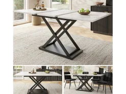 Mesa de comedor blanca - Mesa de comedor extensible con patas de hierro negro - para cocina y sala de estar