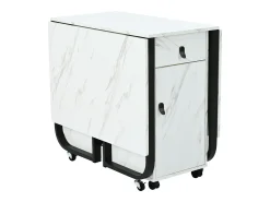 Mesa de comedor blanca con ruedas - Mesa de comedor plegable con 2 cajones y 2 puertas - 4 patas negras