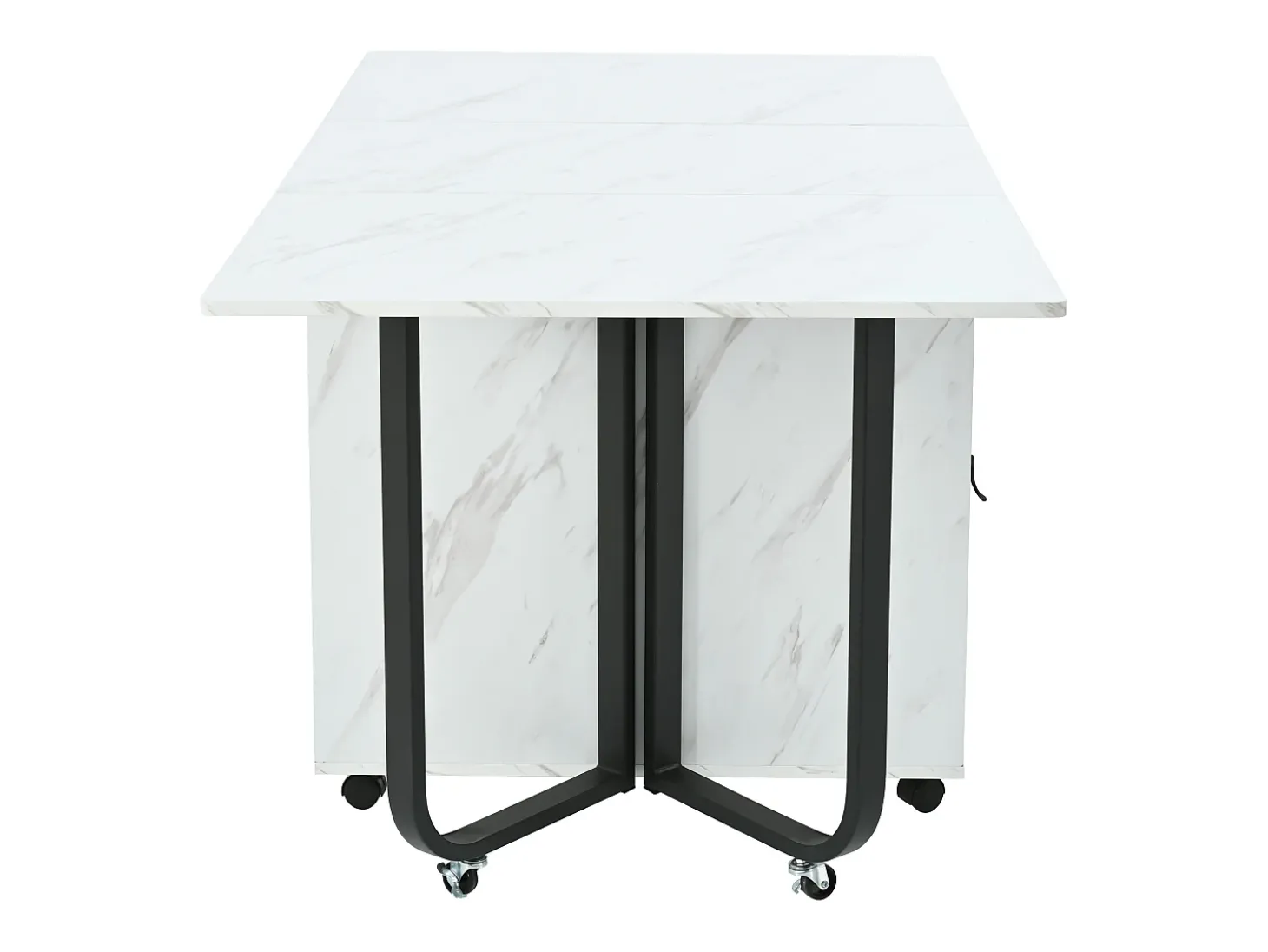 Mesa de comedor blanca con ruedas - Mesa de comedor plegable con 2 cajones y 2 puertas - 4 patas negras