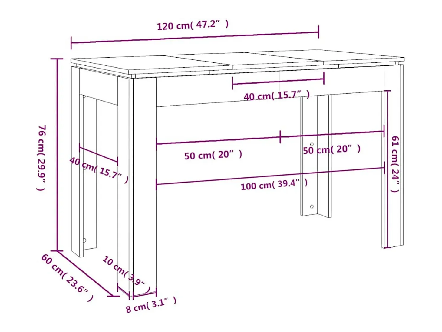 Mesa de comedor Blanca 120x60x76 cm Madera de ingeniería