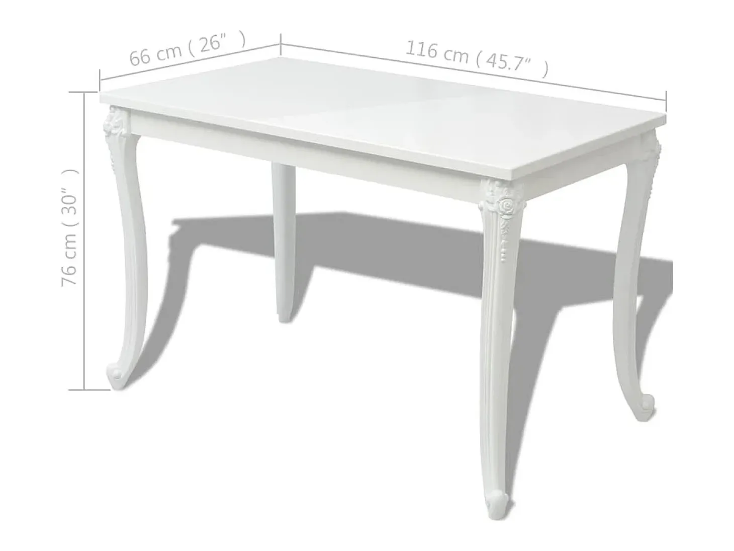 Mesa de comedor blanco brillante 116x66x76 cm