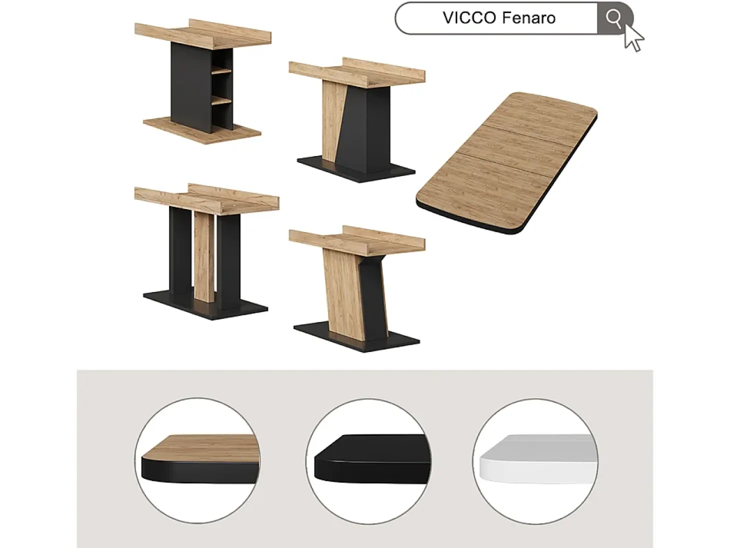 Mesa de comedor blanco/negro 120x80x77.3 fenaro