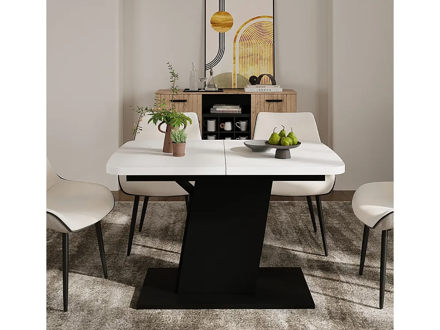 Mesa de comedor blanco/negro 120x80x77.3 fenaro