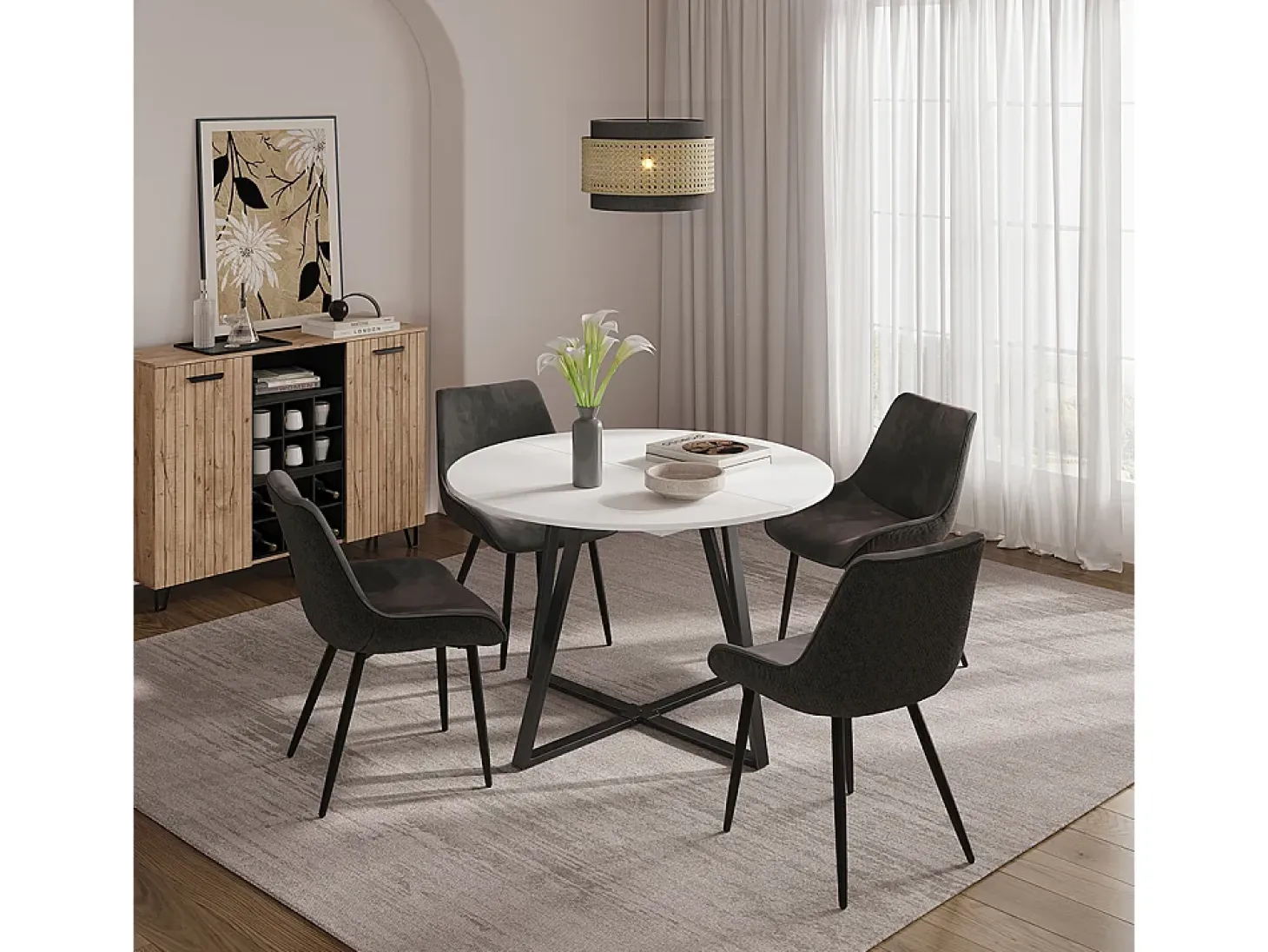 Mesa de comedor blanco/negro 120x120x75.8 loyd