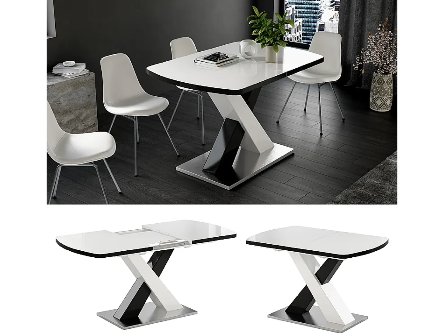 Mesa de comedor blanco/negro 120x80x76 chinto
