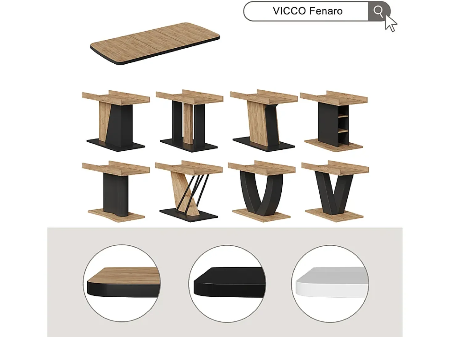 Mesa de comedor blanco/negro 120x80x77.3 fenaro