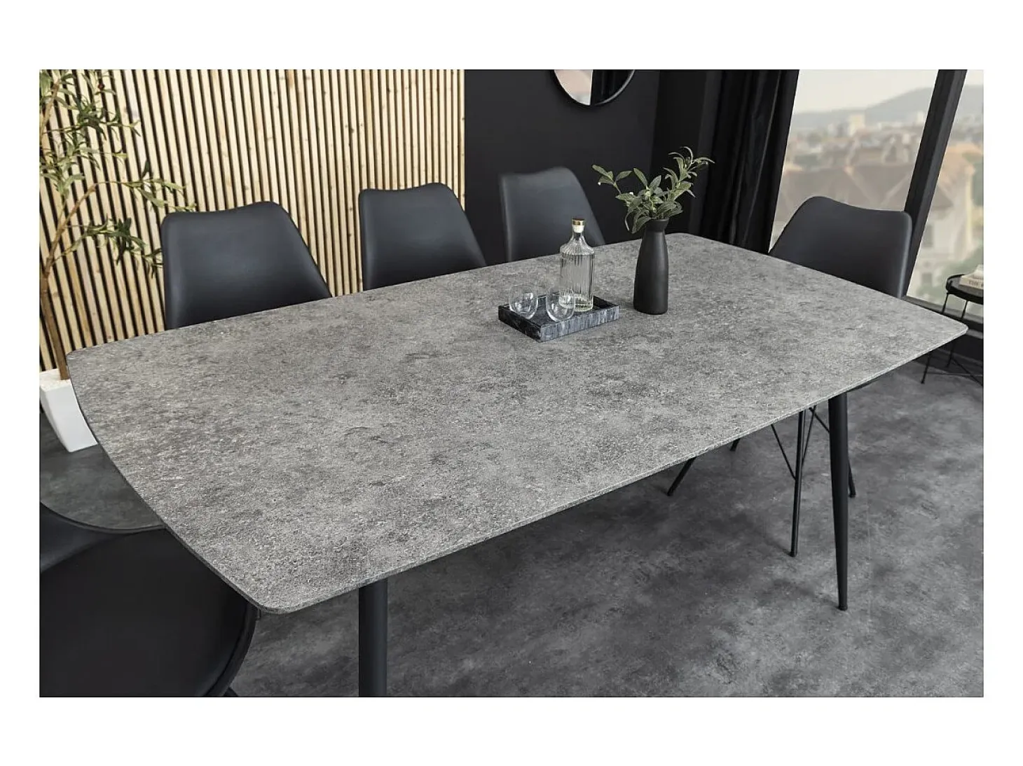Mesa de comedor CALDERO 140 cm – Mesa contemporánea aspecto piedra y metal