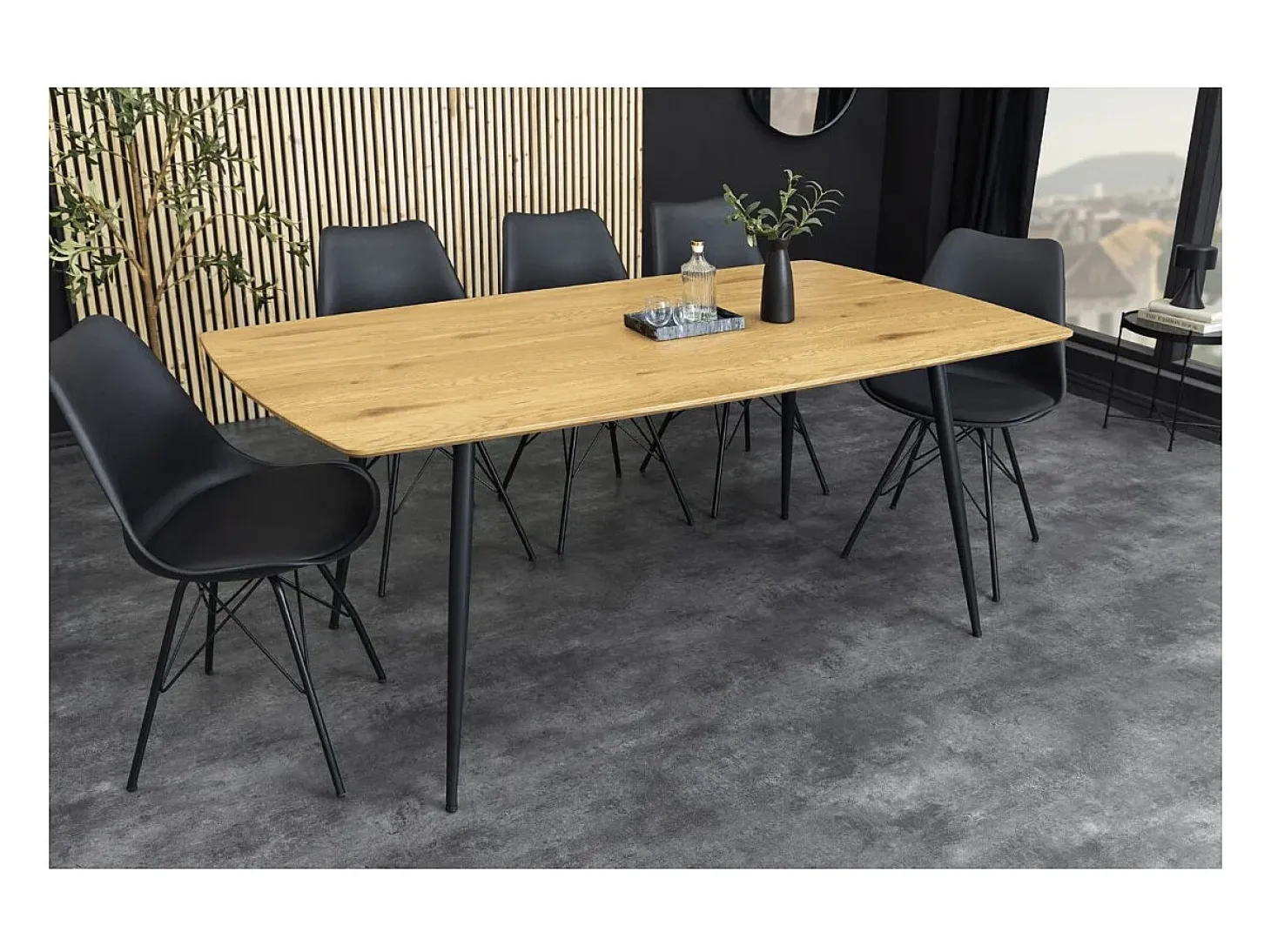 Mesa de comedor CALDERO 140 cm – Mesa contemporánea con aspecto de roble salvaje y metal