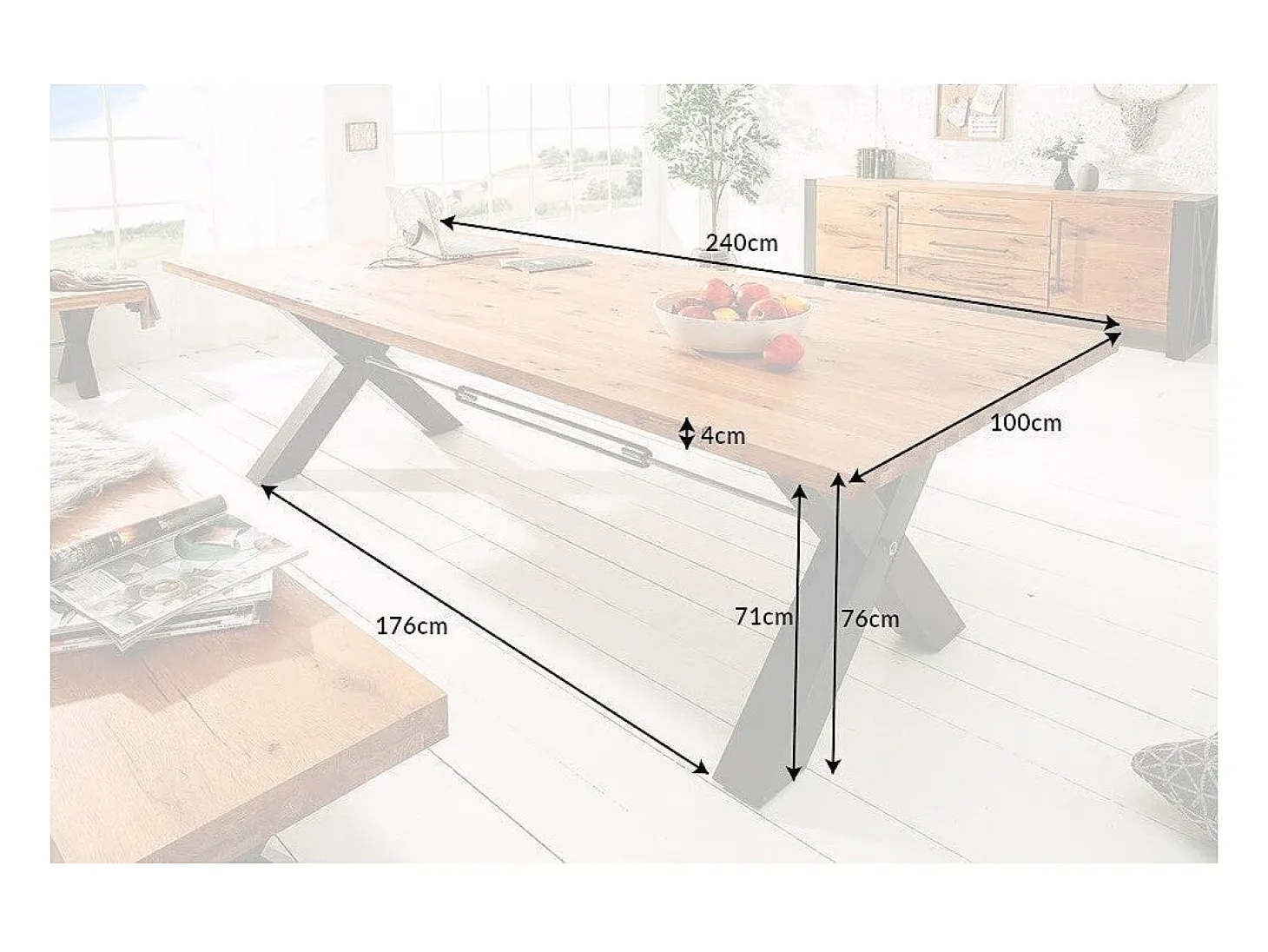 Mesa de comedor CAVARA – Roble salvaje y metal negro – 240 cm – Estilo industrial