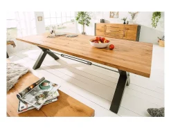 Mesa de comedor CAVARA – Roble salvaje y metal negro – 240 cm – Estilo industrial
